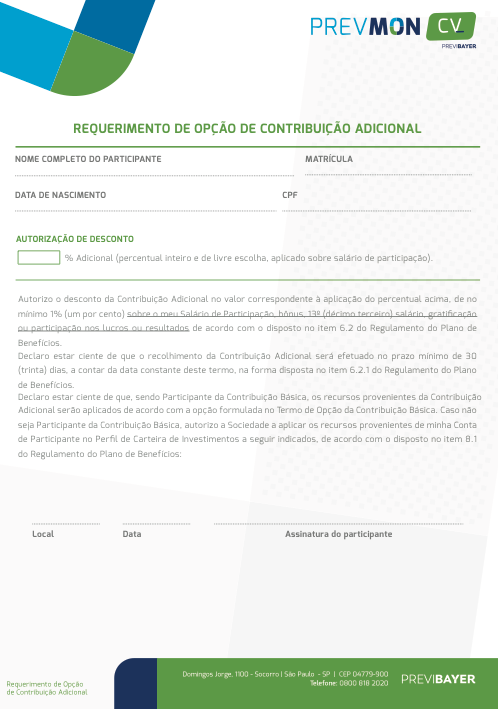 Requerimento de Opção da Contribuição Adicional