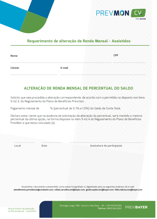 Requerimento de alteração de Renda Mensal – Assistidos